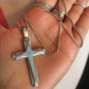 Sterling enamel blue cross and chain